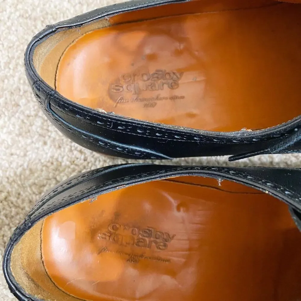 Crosby Square Black Leather Brogue Oxford Dress Shoes Made in Spain Men's Sz 45